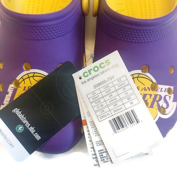 CROCS Mens 5 Womens 7 Slip On Clogs Los Angeles Lakers Sandals Shoes Purple Gold main image 10